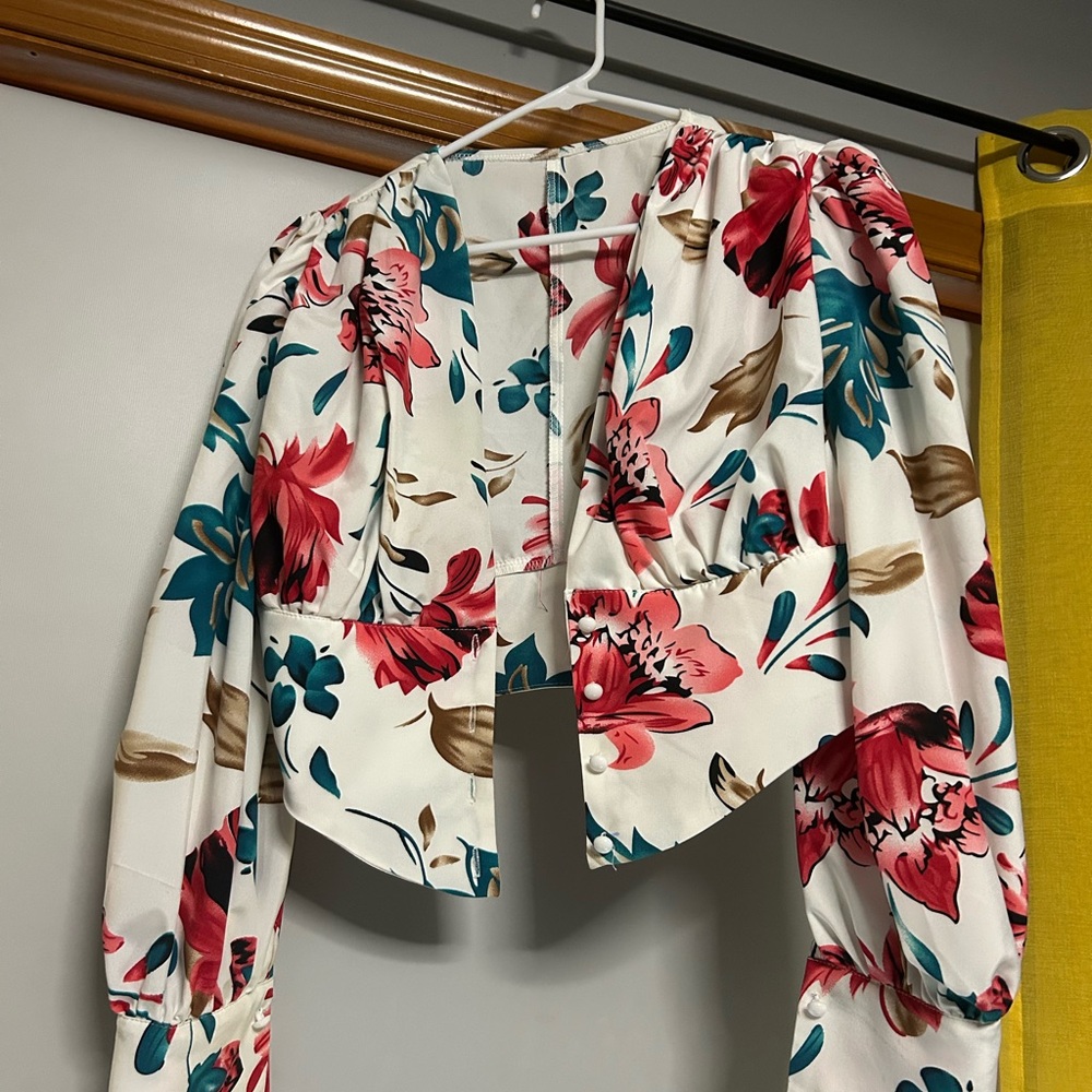 Floral Women's Jacket - White and Pink